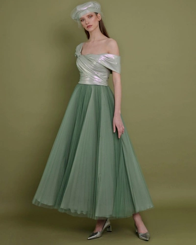 Shop Gemy Maalouf Asymmetrical Bow-like Dress - Midi Dresses In Green