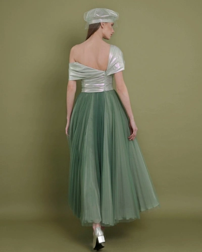 Shop Gemy Maalouf Asymmetrical Bow-like Dress - Midi Dresses In Green