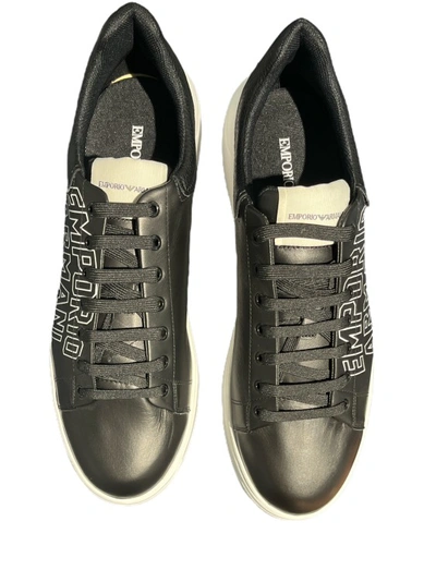 Shop Emporio Armani Black Leather Sneakers