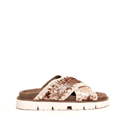 Shop Mou Cross Sequins Powder Slippers In Brown