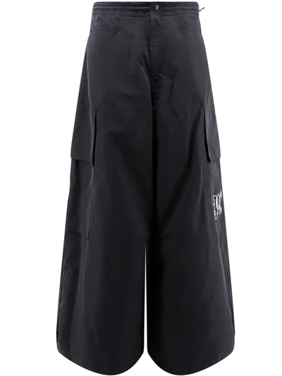 Shop Palm Angels Embroidered Monogram Wide Nylon Trouser In Black