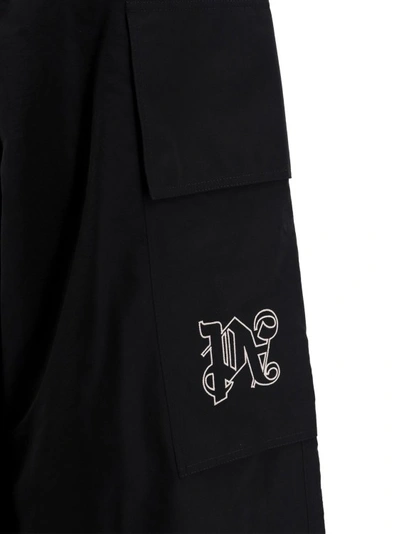 Shop Palm Angels Embroidered Monogram Wide Nylon Trouser In Black