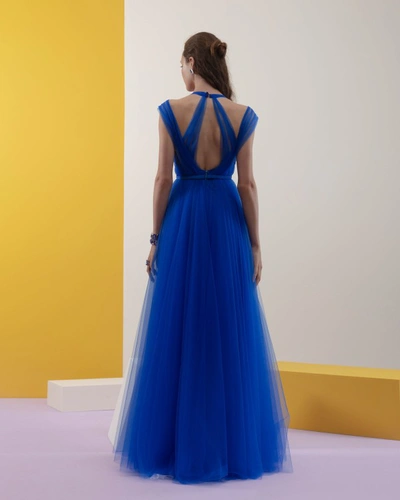 Shop Gemy Maalouf Royal Blue V-neckline Dress - Long Dresses