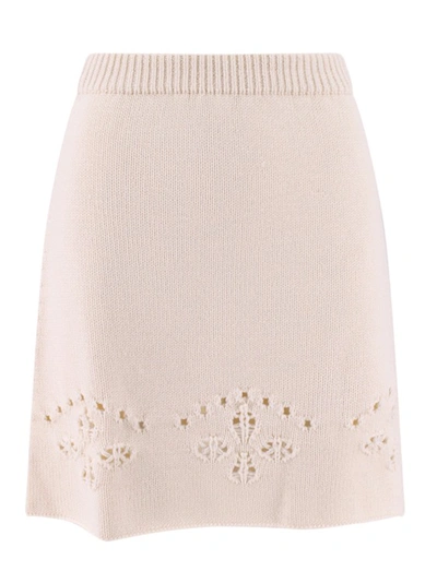 Shop Chloé Ribbed Wool Skirt In Neutrals