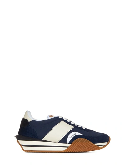 Shop Tom Ford Midnight Blue Calfskin Leather Sneakers