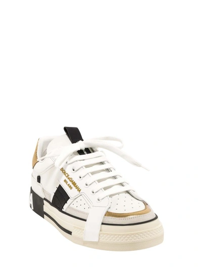 Shop Dolce & Gabbana Leather Sneakers With Logo Detail In Neutrals