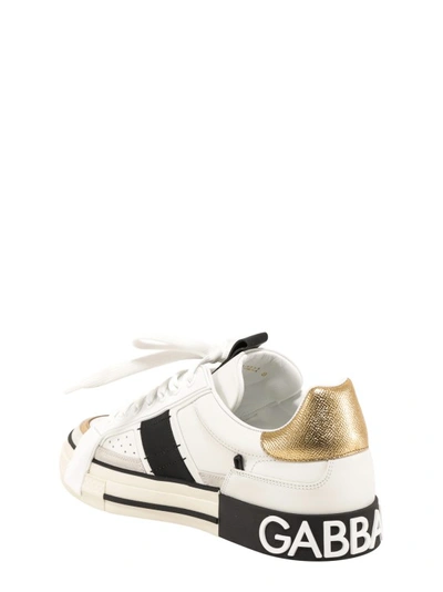 Shop Dolce & Gabbana Leather Sneakers With Logo Detail In Neutrals