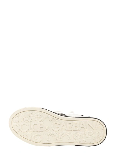 Shop Dolce & Gabbana Leather Sneakers With Logo Detail In Neutrals