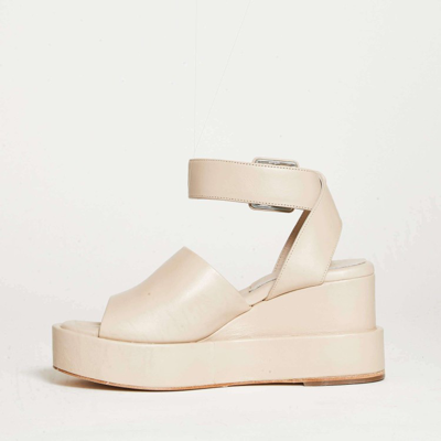 Shop Paloma Barceló Beige Leather Wedge Sandals In Neutrals