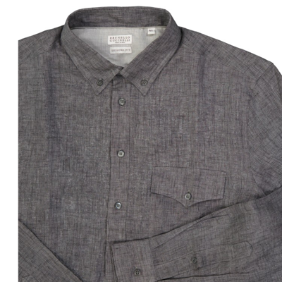 Shop Brunello Cucinelli Linen Shirt In Grey