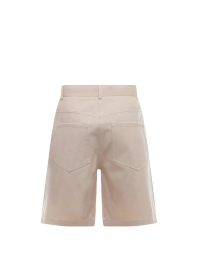 Shop Moncler Cotton Shorts With Rubber Logo Detail In Neutrals