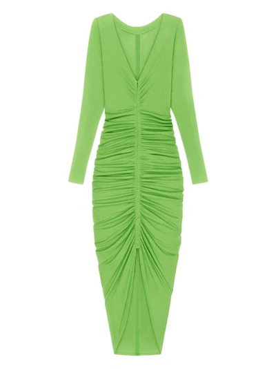 Shop Givenchy Long Ruched Dress In Green
