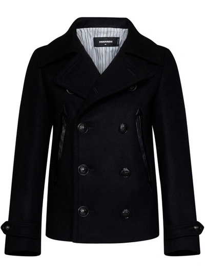 Shop Dsquared2 Black Wool Blend Coat