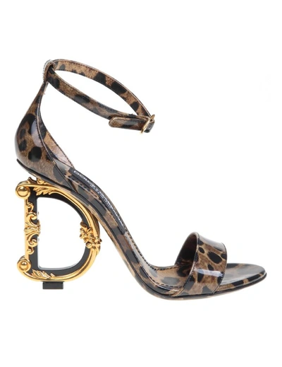 Shop Dolce & Gabbana Sandal In Glossy Calfskin With Spotted Print In Brown