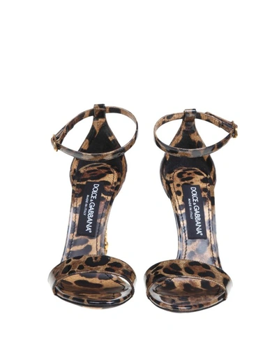 Shop Dolce & Gabbana Sandal In Glossy Calfskin With Spotted Print In Brown
