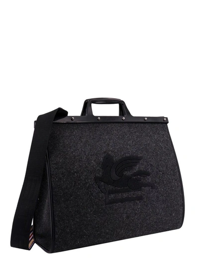 Shop Etro Embroidered Logo Wool Handbag In Black