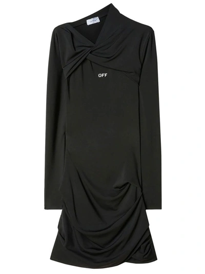 Shop Off-white Stretch Viscose Dress With Logo Print In Black