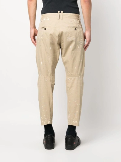 Shop Dsquared2 Beige Splashed Effect Trousers In Neutrals