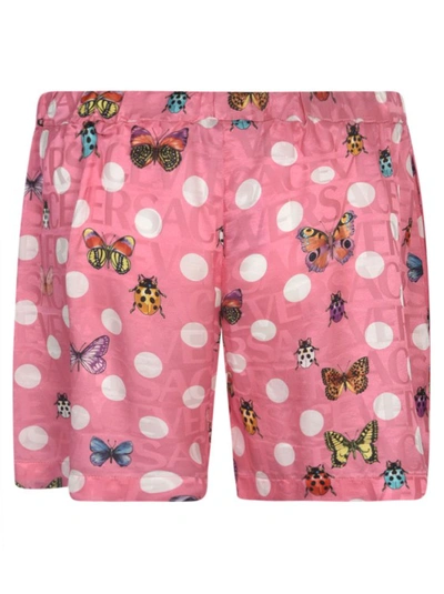 Shop Versace Butterflies-print Silk-blend Shorts In Pink