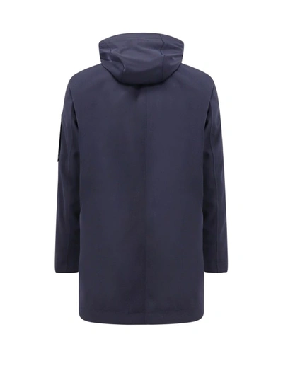 Shop Peuterey Blue Long Padded Jacket With Hood