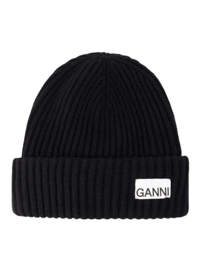 Shop Ganni Beanie - Wool - Black