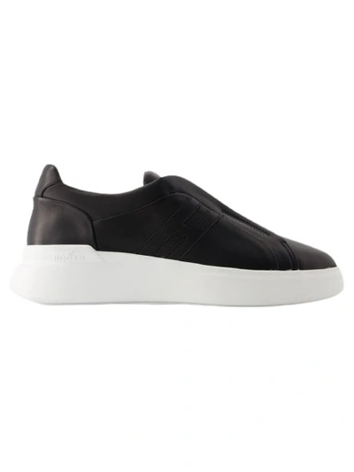 Shop Hogan H580 Slip On Sneakers - Leather - White In Black