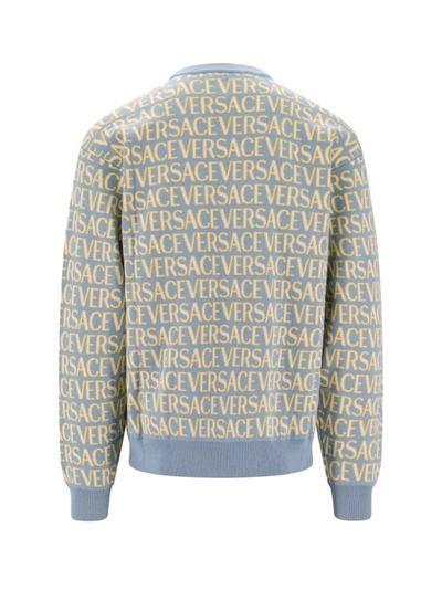 Shop Versace Cotton Sweater With All-over Logo In Multicolor