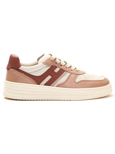 Shop Hogan Pink Leather Basketball Sneakers