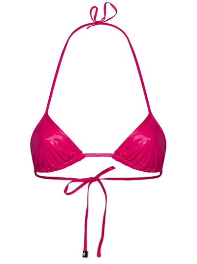 Shop Attico Fuchsia Wet-look Lycra Triangle Bikini In Pink