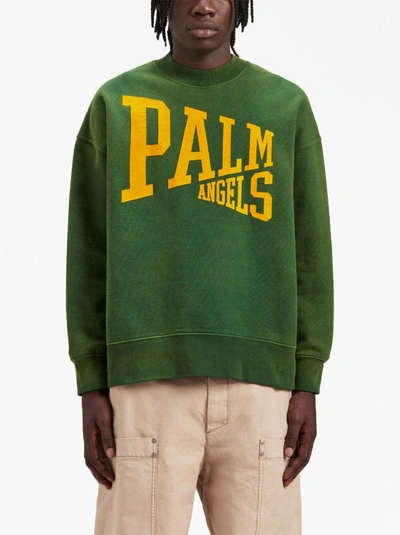 Shop Palm Angels Green Cotton Sweatshirt