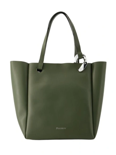 Shop Jw Anderson Chain Tote - Leather - Khaki In Green