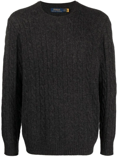 Shop Polo Ralph Lauren Grey Knit Sweater In Black