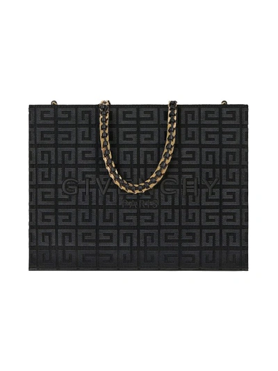 Shop Givenchy Small G-tote Shopping Bag In 4g Embroidery With Chain In Black