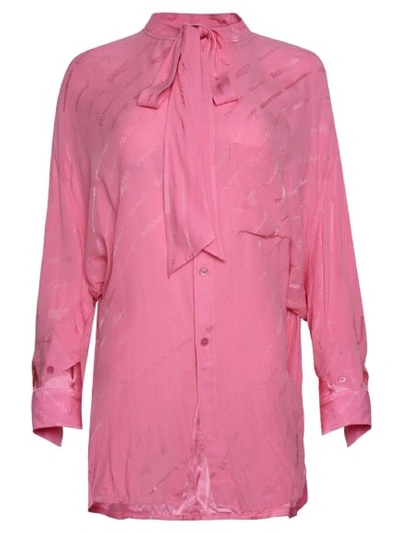 Shop Balenciaga Logomania Allover Jacquard Shirt In Pink