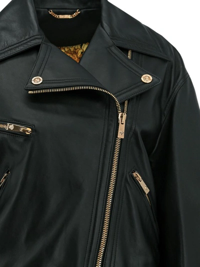 Shop Versace Leather Jacket With Iconic Metal Medusa Detail In Black