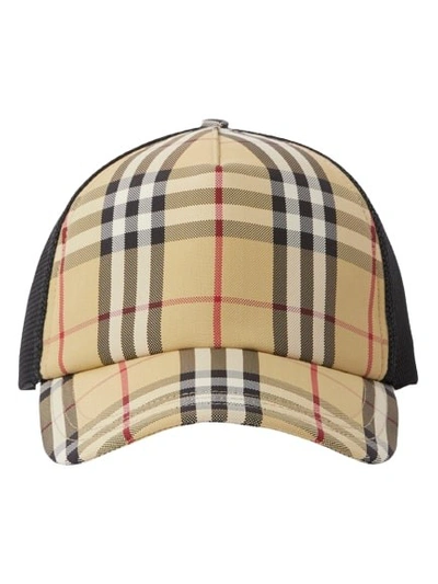 Shop Burberry Check And Mesh Cap In Brown
