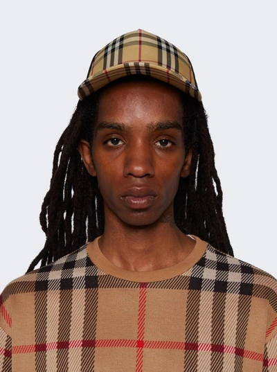 Shop Burberry Check And Mesh Cap In Brown