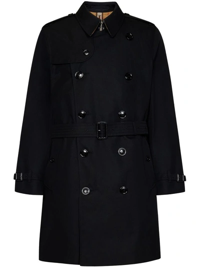 Shop Burberry Black Cotton Gabardine Double-breasted Trench Coat