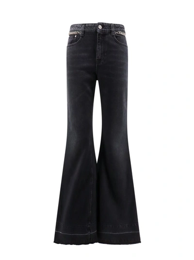 Shop Stella Mccartney Cotton Trouser With Iconic Falabella Chain In Black