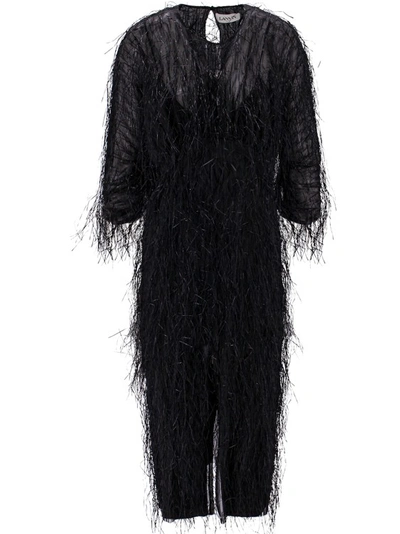 Shop Lanvin Rafia Details Viscose And Silk Dress In Black