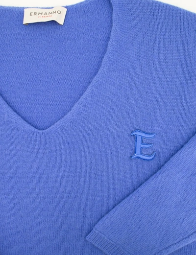 Shop Ermanno Scervino Blue Wide V-neck Sweater