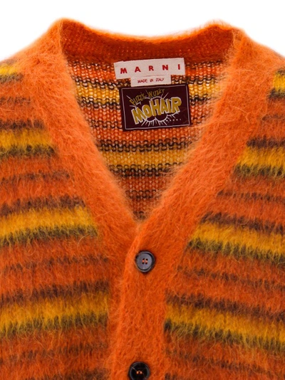 Shop Marni Mohair Blend Cardigan With Striped Motif In Orange