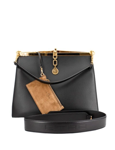 Shop Etro Large Vela Leather Shoulder Bag In Black