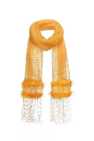 Shop Andreeva Yellow Cashmere Handmade Knit Scarf