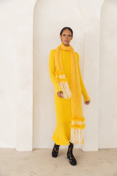 Shop Andreeva Yellow Cashmere Handmade Knit Scarf
