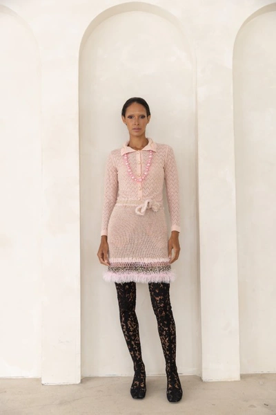 Shop Andreeva Rococo Baby Pink Handmade Knit Mini Skirt