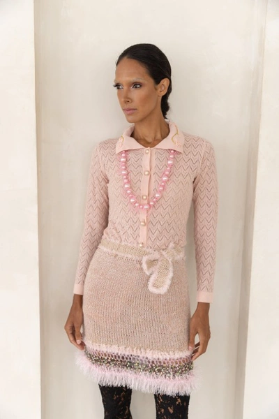 Shop Andreeva Rococo Baby Pink Handmade Knit Mini Skirt