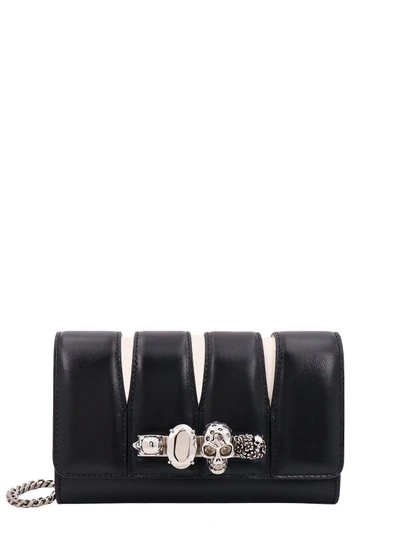 Shop Alexander Mcqueen Leather Clutch With Iconic Rings And Swarovski In Black