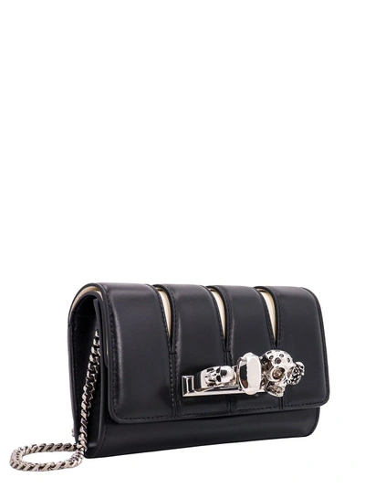Shop Alexander Mcqueen Leather Clutch With Iconic Rings And Swarovski In Black