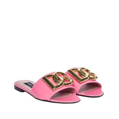 Shop Dolce & Gabbana Leather Logo Flats In Pink
